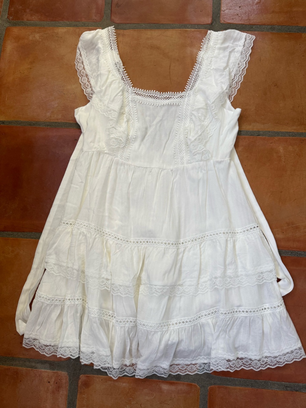 Francesca's White Lace-Trim Peasant Dress